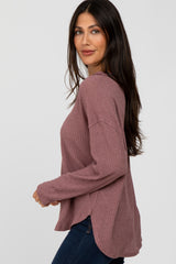 Mauve Waffle Knit Round Hem Top