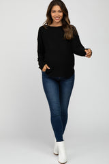 Black Waffle Knit Round Hem Maternity Top