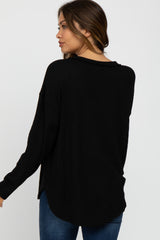 Black Waffle Knit Round Hem Maternity Top