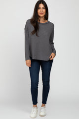 Charcoal Waffle Knit Round Hem Top