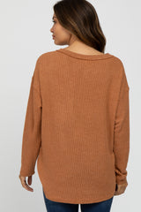 Rust Waffle Knit Round Hem Maternity Top