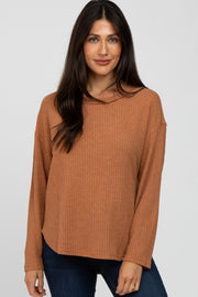 Rust Waffle Knit Round Hem Top