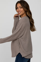 Mocha Waffle Knit Round Hem Maternity Top