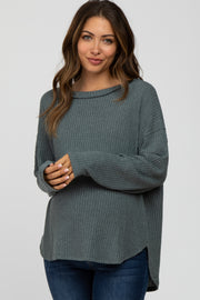 Teal Waffle Knit Round Hem Maternity Top