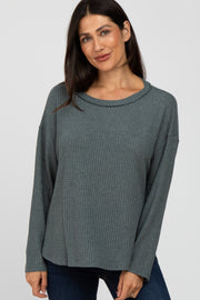 Teal Waffle Knit Round Hem Top