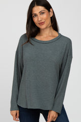 Teal Waffle Knit Round Hem Maternity Top