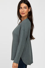 Teal Waffle Knit Round Hem Top