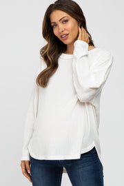 White Waffle Knit Round Hem Maternity Top