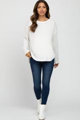 White Waffle Knit Round Hem Maternity Top