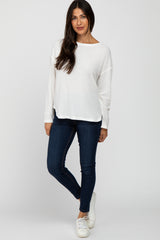 White Waffle Knit Round Hem Top