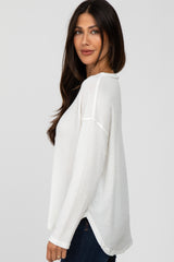 White Waffle Knit Round Hem Top