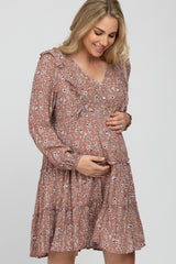 Mauve Floral Ruffle Tiered Maternity Dress