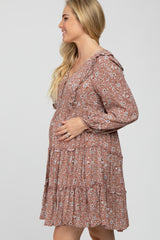 Mauve Floral Ruffle Tiered Maternity Dress