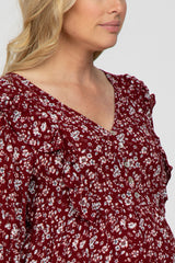 Burgundy Floral Ruffle Tiered Maternity Dress