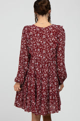 Burgundy Floral Ruffle Tiered Dress