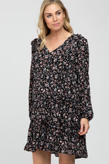 Black Floral Ruffle Tiered Maternity Dress