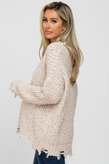 Beige V-Neck Distressed Maternity Sweater