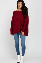 Burgundy Boat Neck Dolman Sleeve Sweater