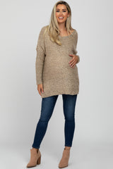 Taupe Boat Neck Dolman Sleeve Maternity Sweater