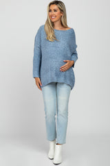 Light Blue Boat Neck Dolman Sleeve Maternity Sweater