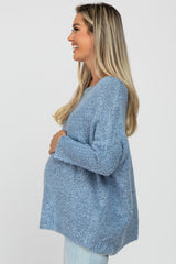 Light Blue Boat Neck Dolman Sleeve Maternity Sweater