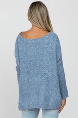 Light Blue Boat Neck Dolman Sleeve Maternity Sweater