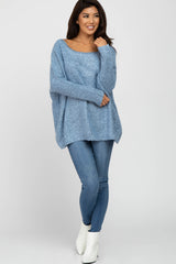 Light Blue Boat Neck Dolman Sleeve Sweater