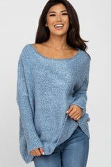 Light Blue Boat Neck Dolman Sleeve Maternity Sweater