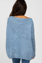 Light Blue Boat Neck Dolman Sleeve Sweater