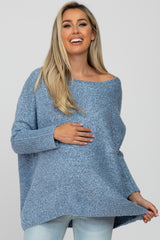 Light Blue Boat Neck Dolman Sleeve Maternity Sweater