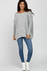 Silver Boat Neck Dolman Sleeve Sweater