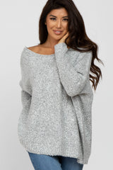 Silver Boat Neck Dolman Sleeve Sweater