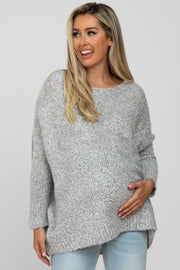 Silver Boat Neck Dolman Sleeve Maternity Sweater