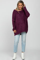 Purple Boat Neck Dolman Sleeve Maternity Sweater