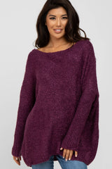 Purple Boat Neck Dolman Sleeve Maternity Sweater