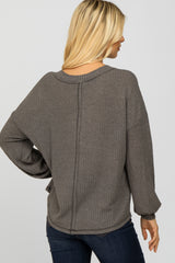 Charcoal Waffle Knit Button Accent Top