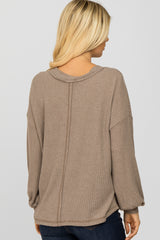 Mocha Waffle Knit Button Accent Top