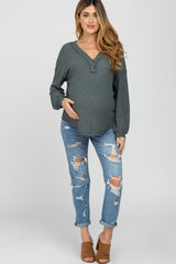 Teal Waffle Knit Button Accent Maternity Top