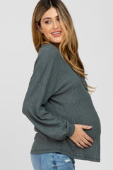 Teal Waffle Knit Button Accent Maternity Top