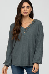 Teal Waffle Knit Button Accent Maternity Top