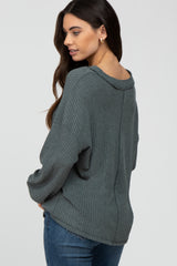 Teal Waffle Knit Button Accent Top