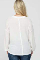 White Waffle Knit Button Accent Maternity Top