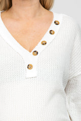 White Waffle Knit Button Accent Maternity Top