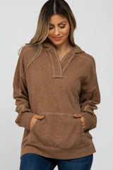 Camel Two-Tone Ribbed Hooded Maternity Top