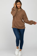 Camel Two-Tone Ribbed Hooded Top