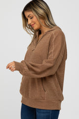 Camel Two-Tone Ribbed Hooded Top