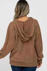 Camel Two-Tone Ribbed Hooded Top