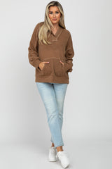 Camel Two-Tone Ribbed Hooded Maternity Top