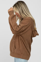 Camel Two-Tone Ribbed Hooded Maternity Top