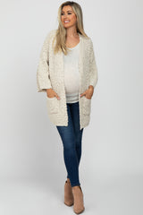 Beige Soft Popcorn Knit Maternity Cardigan